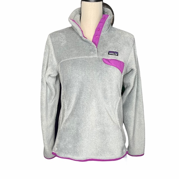 Patagonia Jackets & Blazers - Patagonia Re-Tool Fleece Gray Purple T-Snap Jacket